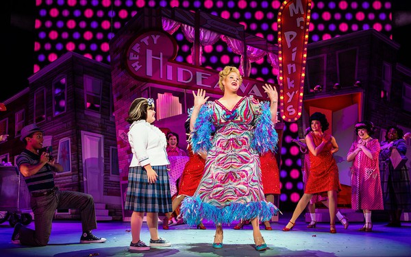 Welcome to the 60s - (from L) Niki Metcalf as Tracy Turnblad, Andrew Levitt (aka Nina West) as Edna Turnblad and company in Hairspray - Photo by Jeremy Daniel.jpg